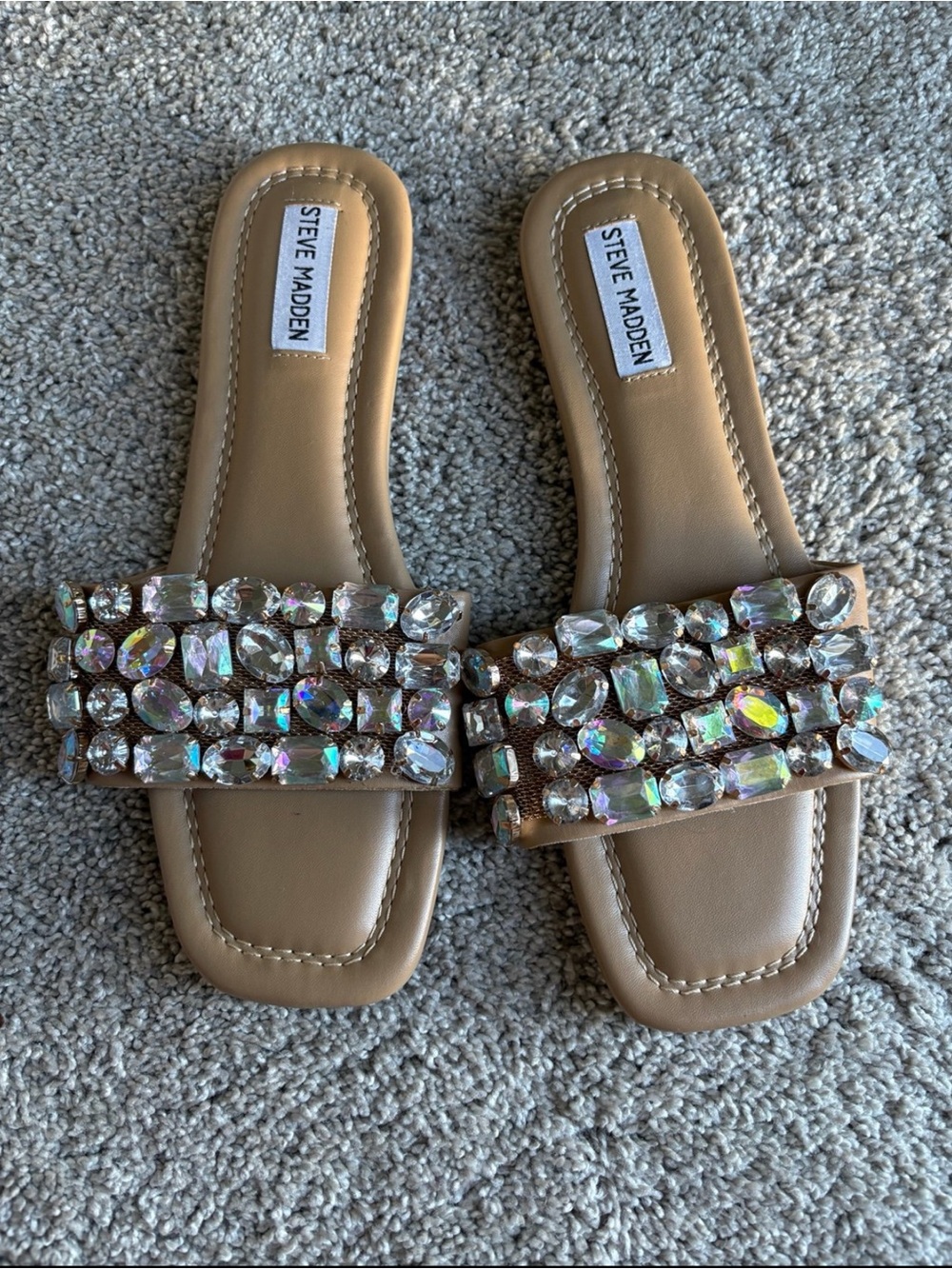 Steve Madden Nude Jeweled Slide Sandals